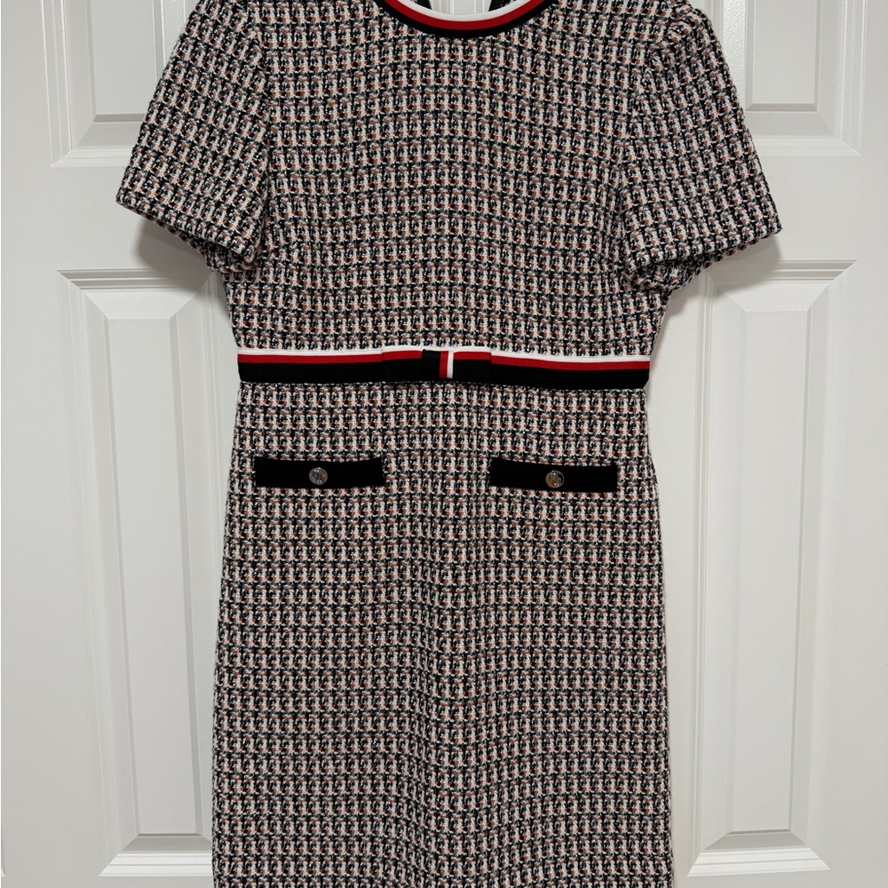 Sandro Black and White Textured Midi Dress